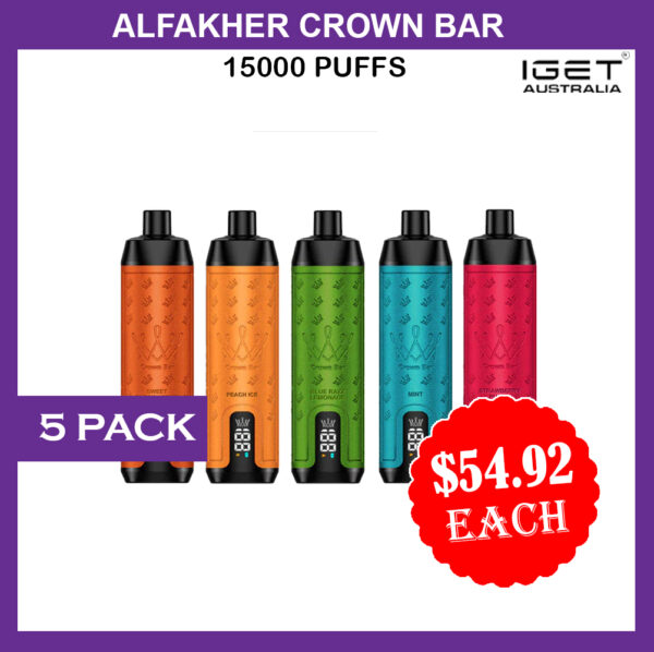 ALFAKHER CROWN BAR – 15000 PUFFS – 5 PACK