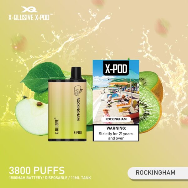 X-QLUSIVE X-POD ROCKINGHAM (Apple Kiwi Ice) – 3800 PUFFS