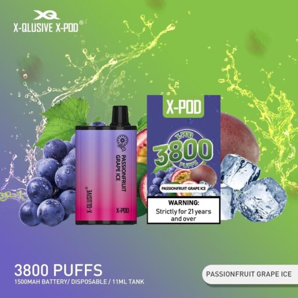 X-QLUSIVE X-POD PASSIONFRUIT GRAPE ICE  – 3800 PUFFS